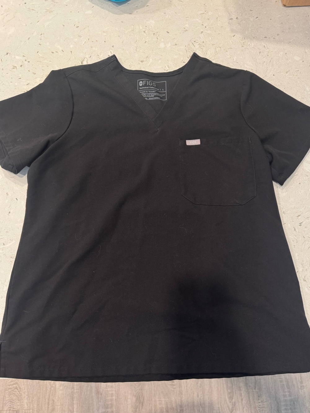 Figs Black V-Neck Short Sleeve Pocket Tee